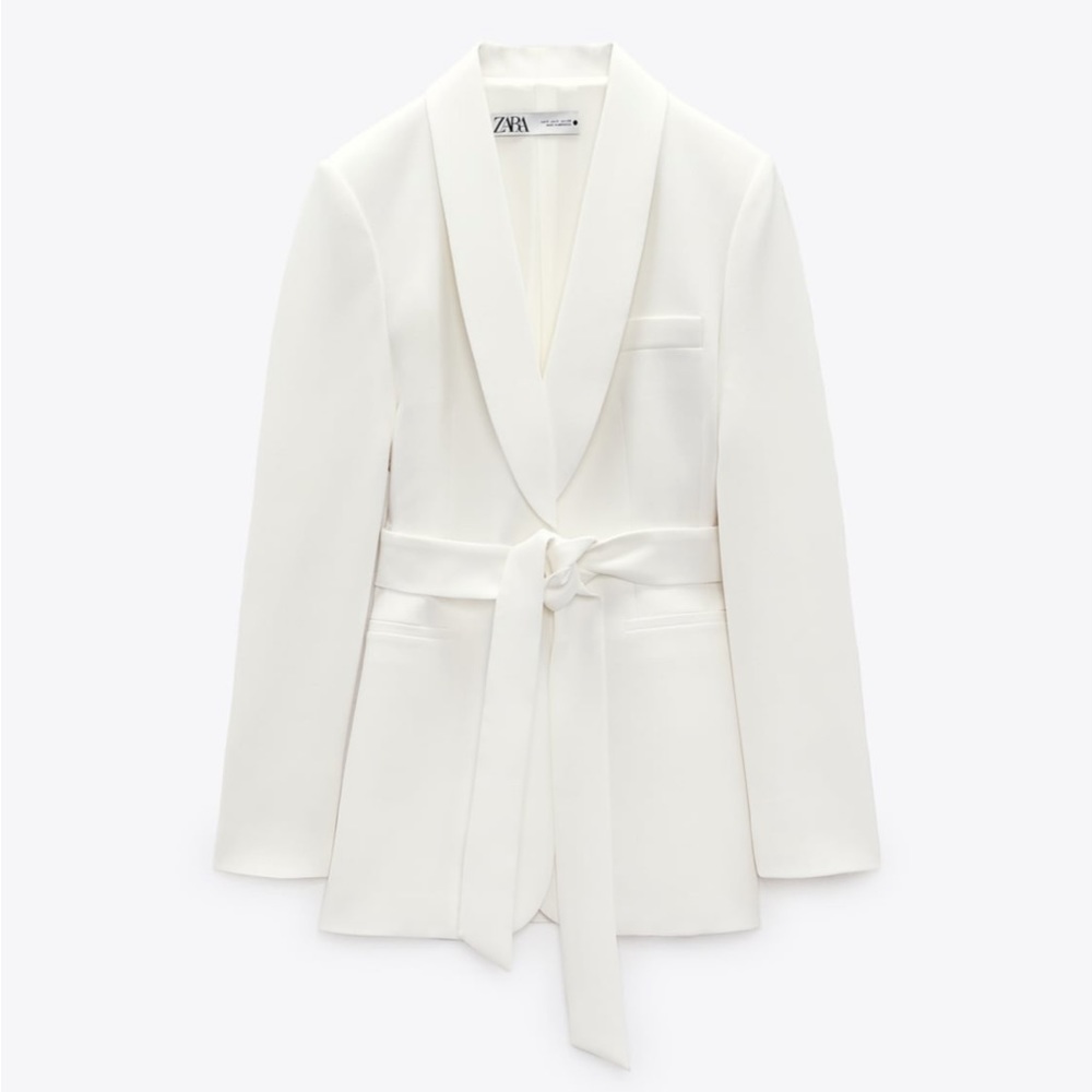 Zara Belted Tuxedo Jacket- White, size L